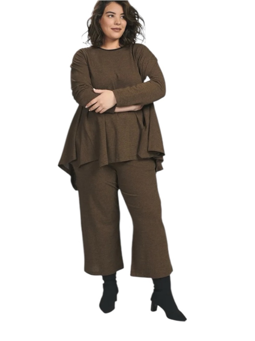 Alembika Essential Cropped Wide Leg Pants Brown Knit Size 1 US 6-8 NWT